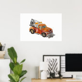 Watercolor of a orange rusty tow truck poster (Thuiskantoor)