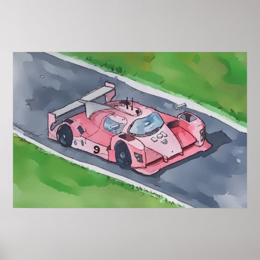 Watercolor of a pink F1 style racecar Poster (Voorkant)