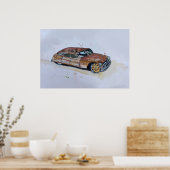 Watercolor of a rusty old antique sedan poster (Keuken)