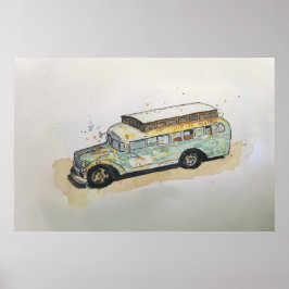 Watercolor of a rusty RV bus conversion  Poster