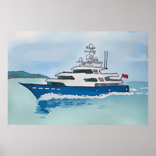 Watercolor of a super yacht poster (Voorkant)