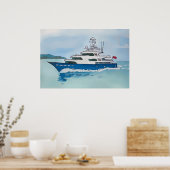 Watercolor of a super yacht poster (Keuken)