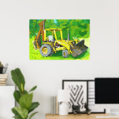 Watercolor of a yellow tractor with backhoe poster (Thuiskantoor)