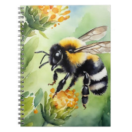 Watercolor of cute honey bee landing on a flower notitieboek
