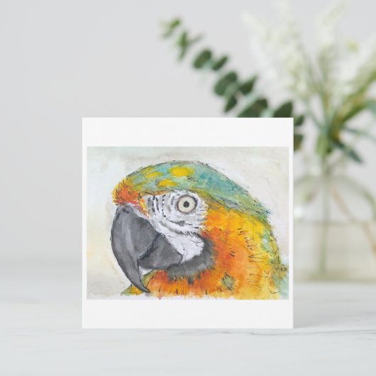 Watercolor of Parrot on Flat Card (Staand voorkant)