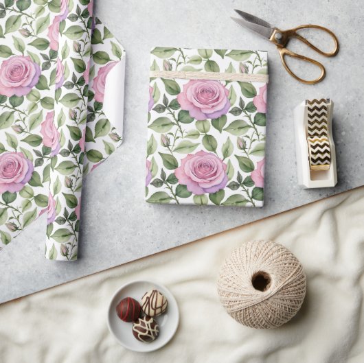 Watercolor Of Pink And Lavender Roses Cadeaupapier (Crafts)