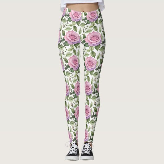Watercolor Of Pink And Lavender Roses Leggings (Voorkant)