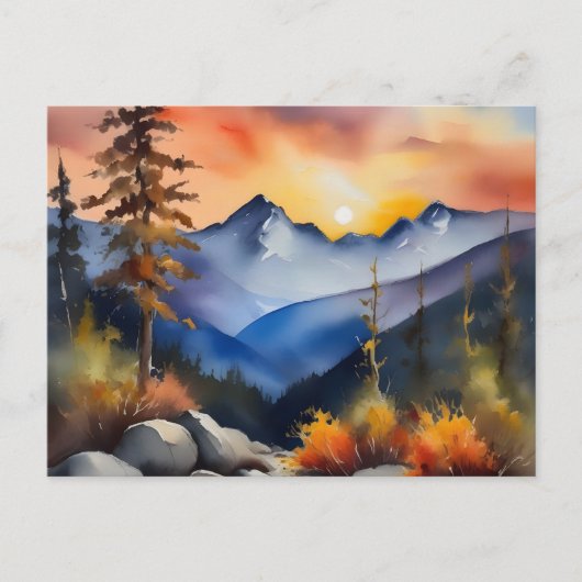 Watercolor of sunrise over snow covered mountains briefkaart (Voorkant)