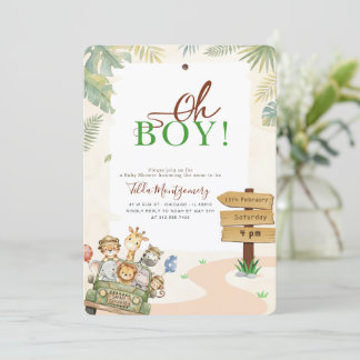 Watercolor Oh Boy Safari Baby Shower Kaart