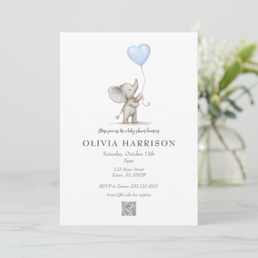 Watercolor Olifant Baby Shower Uitnodiging (Staand voorkant)