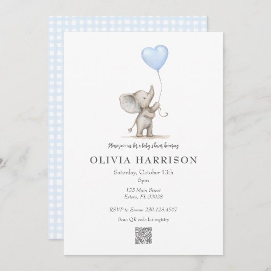 Watercolor Olifant Baby Shower Uitnodiging (Voorkant / Achterkant)