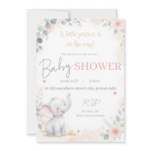 Watercolor Olifant Baby Shower Uitnodiging