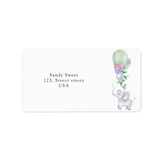 Watercolor Olifant ballon Etiket (Voorkant)