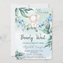 Watercolor Olifant Blauwe Rozen Baby Shower