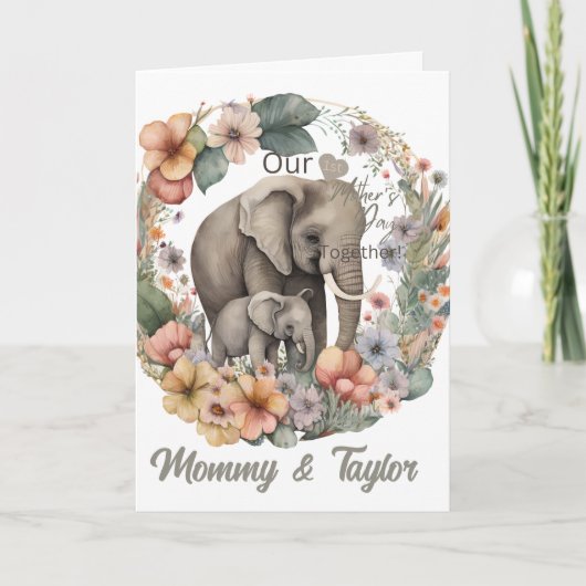 Watercolor Olifant Eerste Moederdag Kaart (Voorkant)