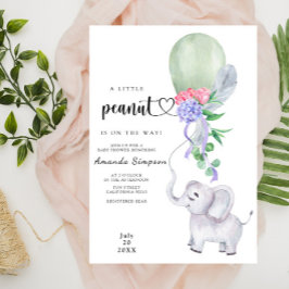 Watercolor Olifant en Ballon Baby Shower Kaart