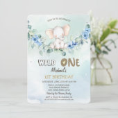 Watercolor Olifant Rozen Bladeren 1ste Kaart (Staand voorkant)