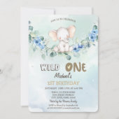 Watercolor Olifant Rozen Bladeren 1ste Kaart (Voorkant)