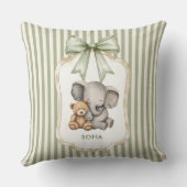 Watercolor Olifant Teddybeer Knuffel Groen Streep Kussen (Achterkant)