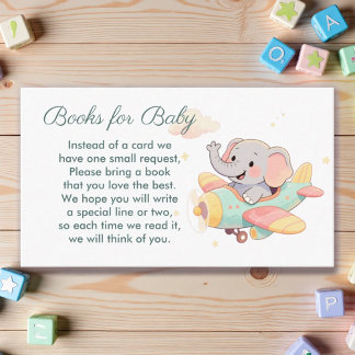 Watercolor Olifant Vliegtuig Boeken voor Baby Kaar Informatiekaartje