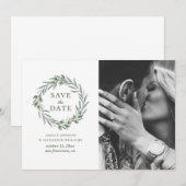 Watercolor olijfbladeren. Botanische krans. Italia Save The Date (Voorkant / Achterkant)