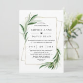 Watercolor Olijfbladeren Gouden Frame Trouw Uitnod Kaart (Staand voorkant)