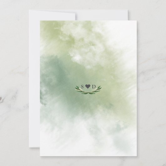 Watercolor Olijfbladeren Gouden Frame Trouw Uitnod Kaart (Achterkant)