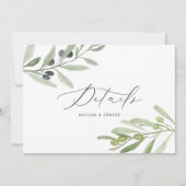 Watercolor olijftak blad bruiloft details aankondiging (Voorkant)