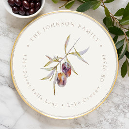 Watercolor Olijftak Retouradres Klassieke Rou Ronde Sticker