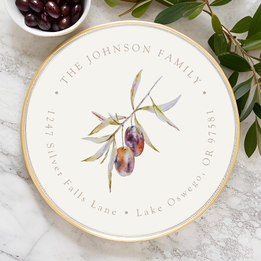 Watercolor Olijftak Retouradres Klassieke Rou Ronde Sticker