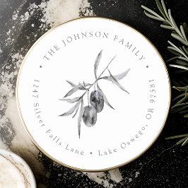 Watercolor Olijftak Retouradres Ronde Sticker