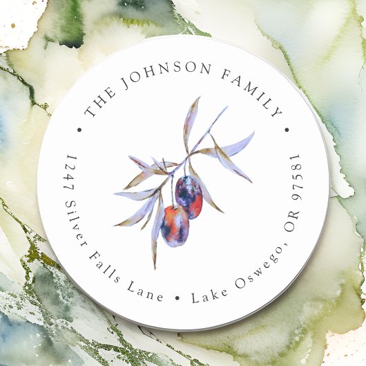 Watercolor Olijftak Retouradres Ronde Sticker