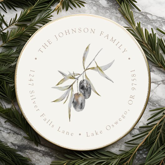 Watercolor Olijftak Retouradres Ronde Sticker