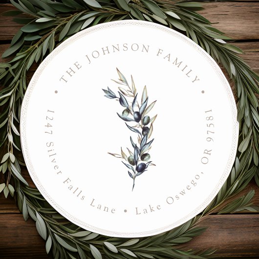 Watercolor Olijftak Retouradres Ronde Sticker