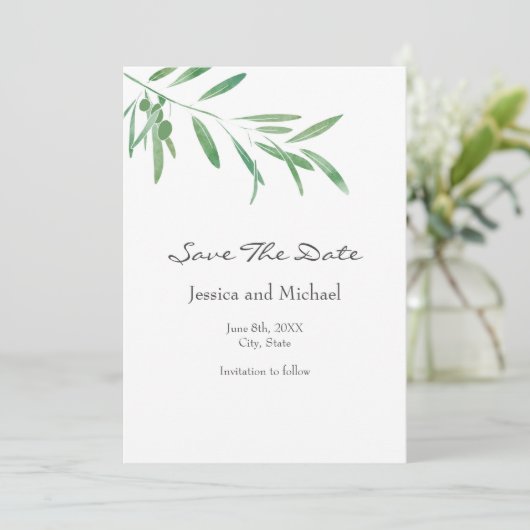 Watercolor Olijftak Save The Date (Staand voorkant)