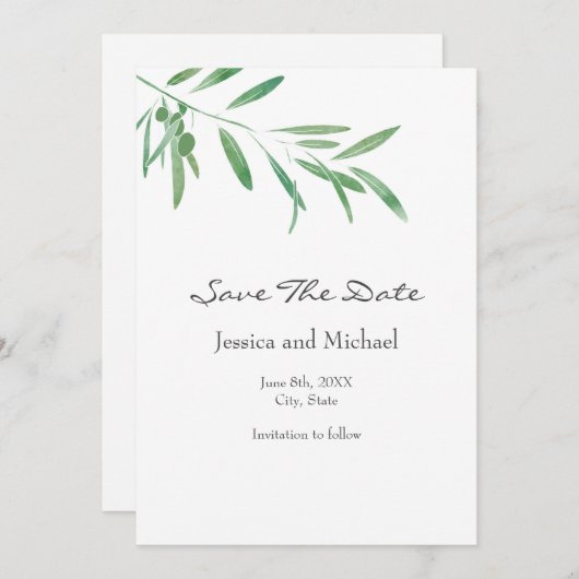 Watercolor Olijftak Save The Date (Voorkant / Achterkant)