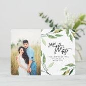 Watercolor Olijftak Save the Date met foto (Staand voorkant)