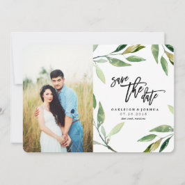 Watercolor Olijftak Save the Date met foto