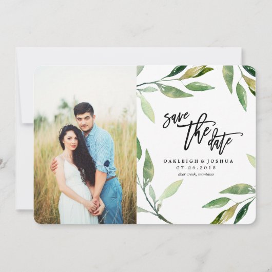 Watercolor Olijftak Save the Date met foto (Voorkant)