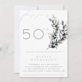 Watercolor Olive Branch Adult Birthday Invitation Kaart