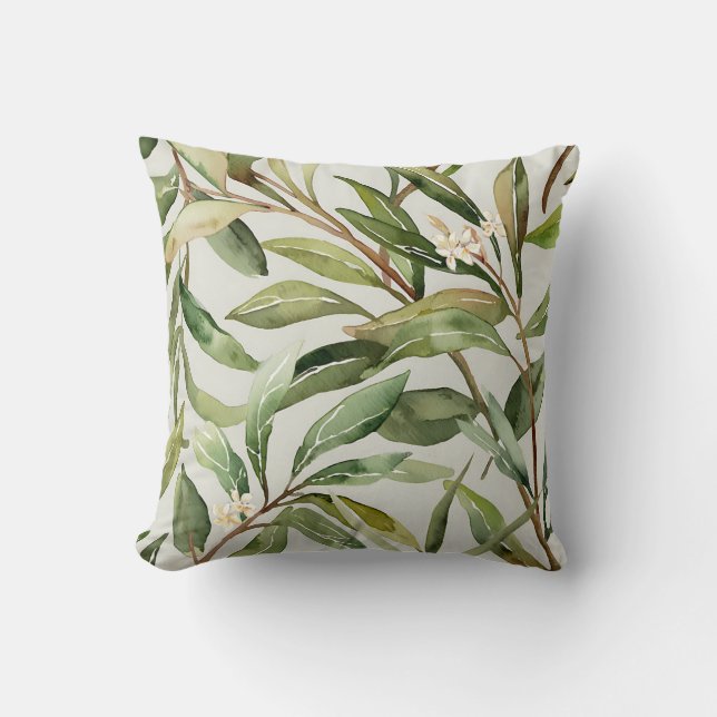 Watercolor Olive Branches Botanical Kussen (Voorkant)