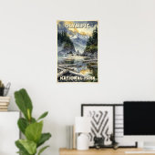 Watercolor Olympic National Park Retro Poster (Thuiskantoor)