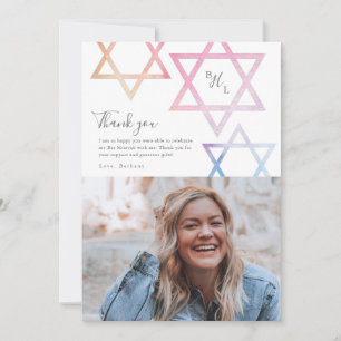 Watercolor Ombré Foto Bat Mitzvah Dankkaart Kaart