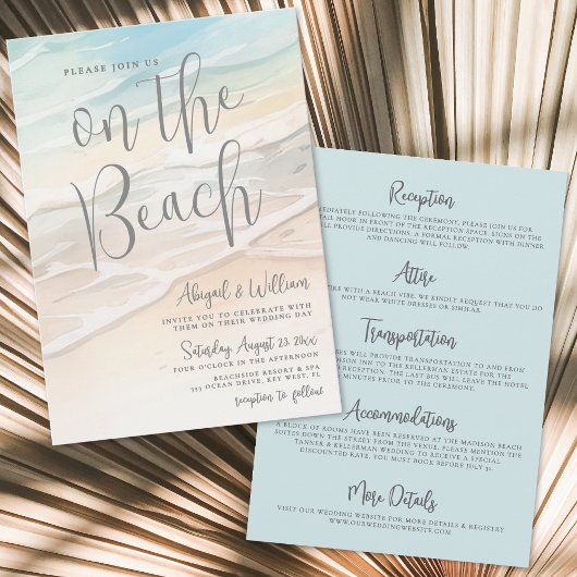Watercolor On The Beach Wedding All In One Kaart