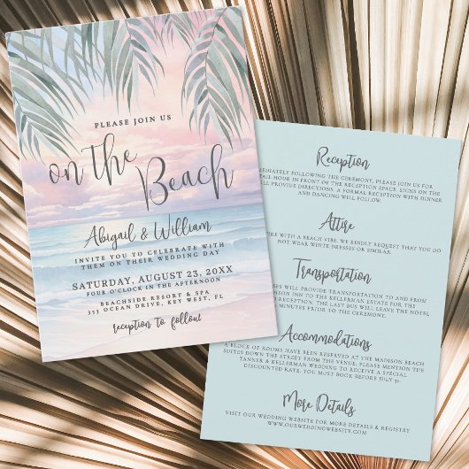 Watercolor On The Beach Wedding All In One Kaart