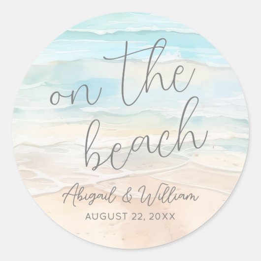 Watercolor On The Beach Wedding Ronde Sticker (Voorkant)