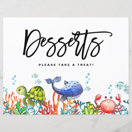 Watercolor Onder de Zee Desserts Bord (Voorkant)