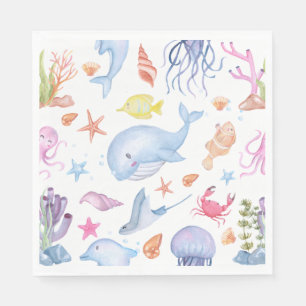 Watercolor onder de zee Mooie oceandieren feestje Servet