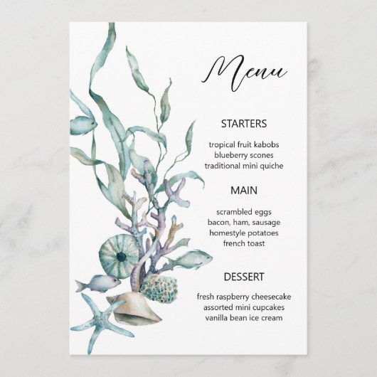 Watercolor Onder Zee Kwallen Koraalrif Menu (Voorkant)