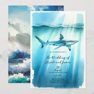Watercolor Onderwater Oceaan Haai Aquarium Bruilof Kaart